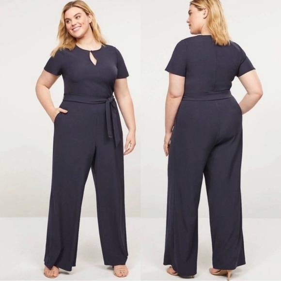 Lane Bryant new without tags Lena Navy Blue short sleeve keyhole wrap jumpsuit - Picture 2 of 5